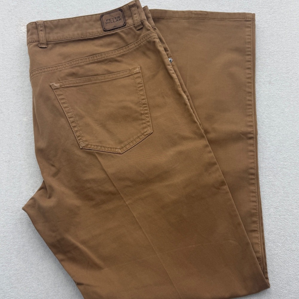 Peter Millar Pants Mens 35 Brown Cotton Blend Straight Leg Five Pocket Trousers